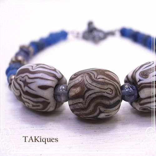 TAKiques アンティークガラスビーズ＆とんぼ玉ブレスレット de-74-tq 