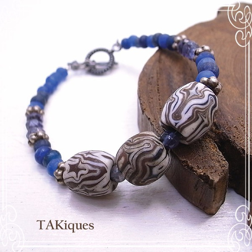 TAKiques アンティークガラスビーズ＆とんぼ玉ブレスレット de-74-tq 