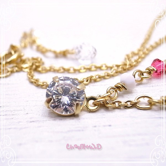 Ｃｈ*eM+W:D　COLOR swarovski Necklace【pink】　de-47-ch-n7 2枚目の画像