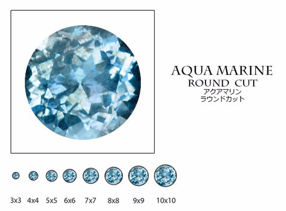 天然石 ルース 卸売 アクアマリン（Aquamarine） ラウンドカット aqu-r 