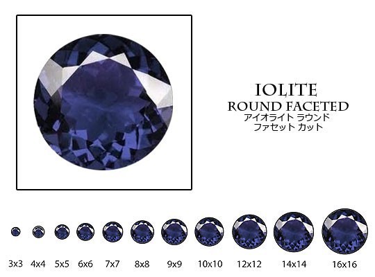 天然石 ルース 卸売　アイオライト iolite 菫青石　ラウンドカット　8mm
