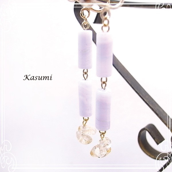 Kasumi藍色蕾絲瑪瑙和金紅石石英耳環de-59-ks-114 第5張的照片