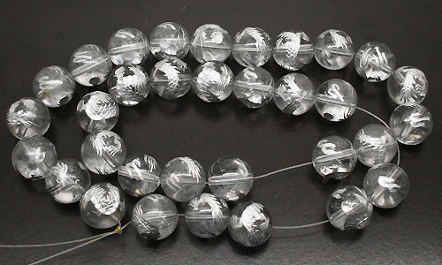 天然石 ビーズ ライン 卸売　クリスタルクォーツ水晶　丸玉ドラゴン彫刻　12mm　43-12x12-cry