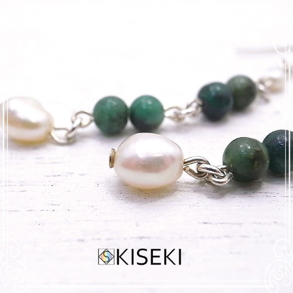 KISEKI Emerald＆淡水珍珠耳環de-89-ks-28 第2張的照片