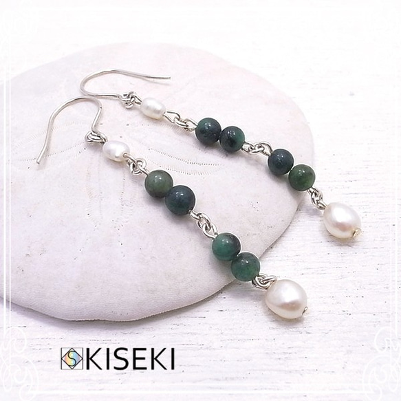 KISEKI Emerald＆淡水珍珠耳環de-89-ks-28 第3張的照片