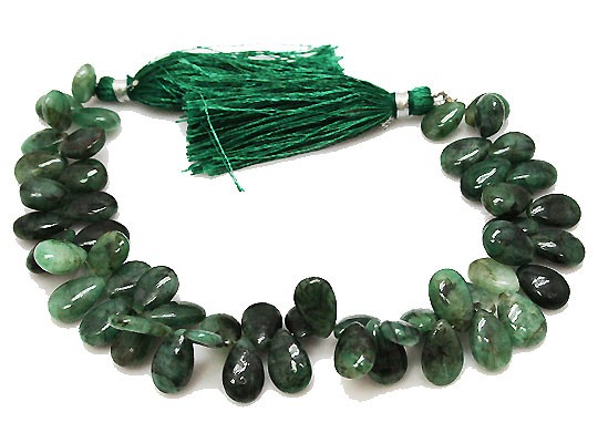 天然石 ビーズ ライン 卸売　エメラルド翠玉緑玉　しずく雫ペアシェイプ（プレーン）ビーズ　ali-122