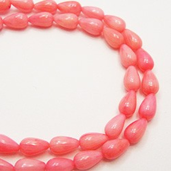 天然石 ビーズ ライン 卸売　シーバンブー海竹珊瑚ピンク色（pink coral)　ドロップビーズ　liw-co-60 2枚目の画像