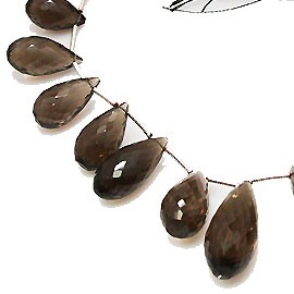 天然石 ビーズ ライン 卸売　スモーキークォーツ/煙水晶　ペアシェイプカット・ブリオレットビーズ　ali-138