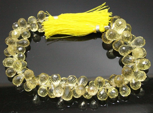 天然石珠線批發檸檬石英硫水晶滴梨形Breolet切珠ali-145（半仁） 第1張的照片