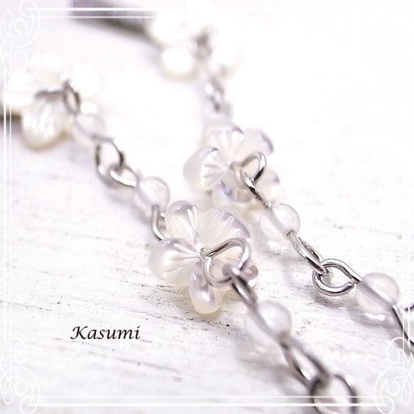 Kasumi貝殼花和水晶長耳環de-59-ks-142 第3張的照片