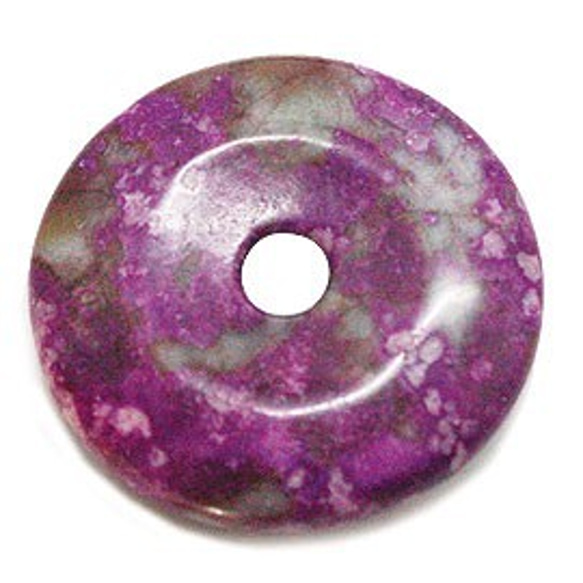 天然石材配件豌豆圓盤紫色花碧玉甜甜圈型（3件套）ti-pa-1491約30毫米 第1張的照片