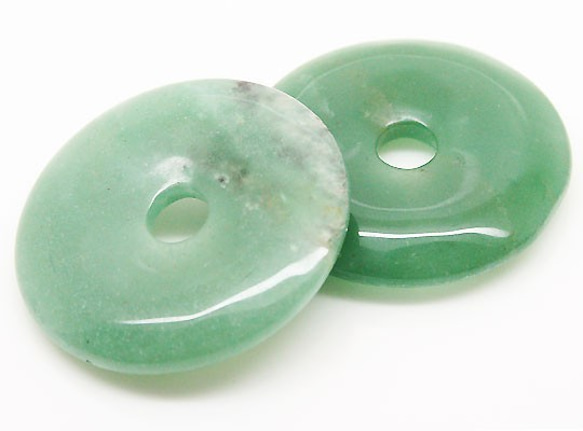 天然石零件 Peadisc Green Aventurin 甜甜圈型 （3 件套） timy-pd-5 約 40 毫米 第2張的照片