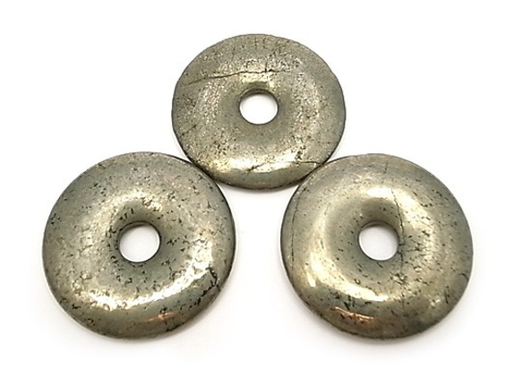天然石材零件豌豆圓盤黃鐵礦甜甜圈形 pyr-pd-40 約 40 毫米 第2張的照片
