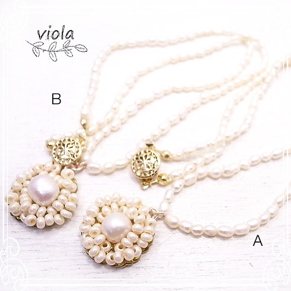viora　淡水パール花のビジューネックレス　de-96-vi-02 (43001)