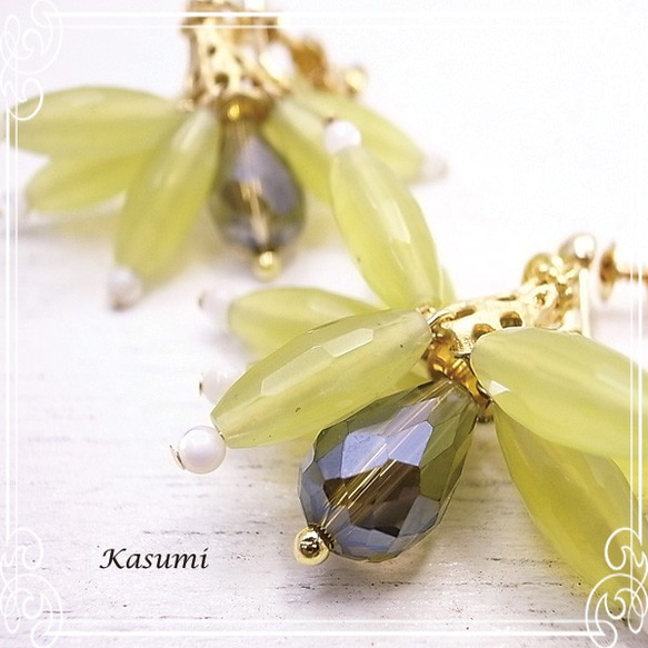 Kasumi橄欖玉花耳環de-59-ks-147 第2張的照片