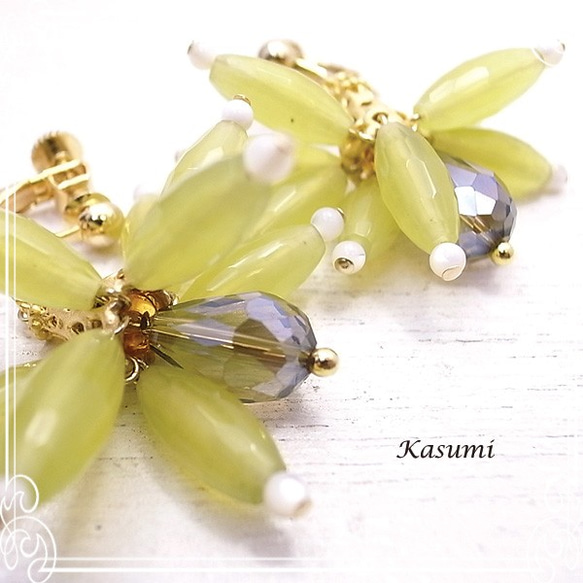 Kasumi橄欖玉花耳環de-59-ks-147 第3張的照片