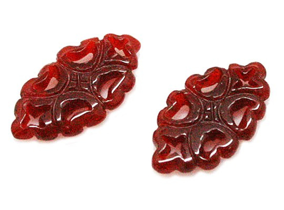 天然石材零件紅玉髓（carnerian）雕刻零件（2件套）ti-pa-1365 第2張的照片