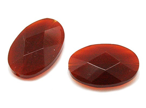 天然石材零件紅玉髓（carnerian）橢圓形切面部分（通孔）（2件套）ti-pa-1366 第2張的照片
