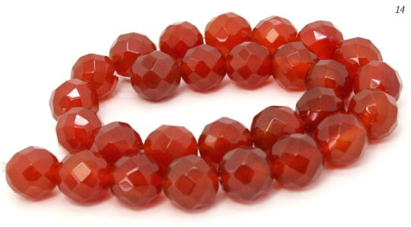 カーネリアン(レッドアゲート)　丸玉ファセットカットビーズ　14mm　carnelian-cut-14 1枚目の画像