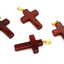 天然石材零件紅玉髓（carnerian）十字架吊墜配件（3件套）ti-pa-1141 第2張的照片
