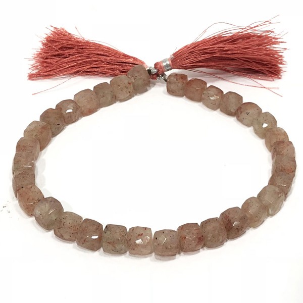 天然石 ビーズ ライン 卸売　オレンジガーデンクォーツ　キューブカットビーズ　ali-276