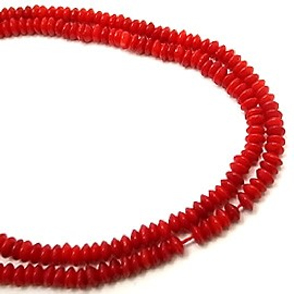 【在庫限り！】天然石 ビーズ 卸売　シーバンブー海竹珊瑚赤色（red coral)　ロンデルビーズ　liw-co-35 2枚目の画像