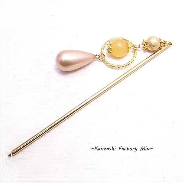 Kanzashi Factory Miu　かんざし イエロージェイドと雫　de-99-mi-01