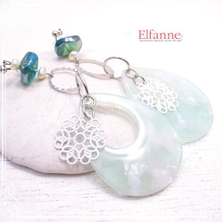 Elfanne白色小花和綠色綠色耳環de-81-el-30（EMPP-0022） 第4張的照片