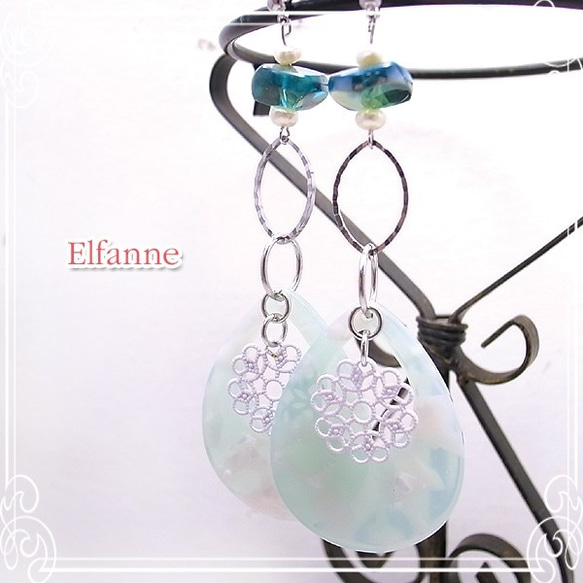 Elfanne白色小花和綠色綠色耳環de-81-el-30（EMPP-0022） 第5張的照片