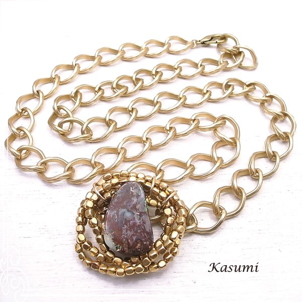 Kasumi　ボルダーオパールと真鍮のビーズのネックレス　de-59-ks-177