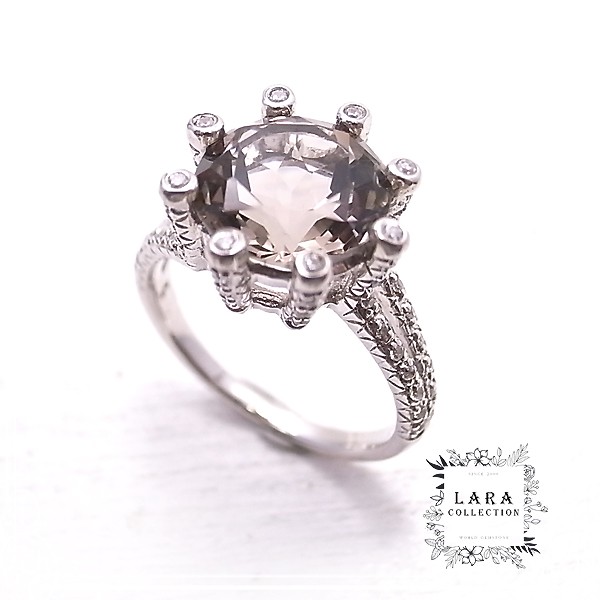 Lara collection　スモーキークォーツ＆ジルコニアシルバーリング【11号】　de-01-la-11