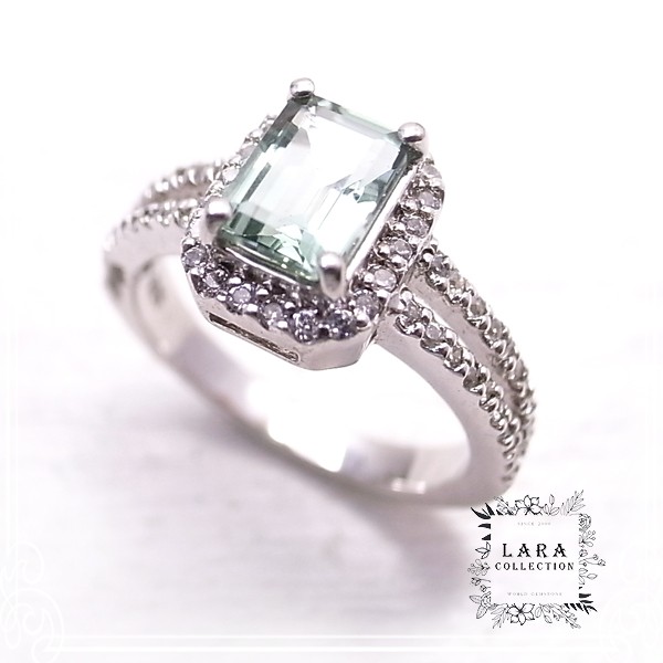 Lara collection　グリーンアメジスト(プラシオライト)＆ジルコニアリング【14号】　de-01-la-23