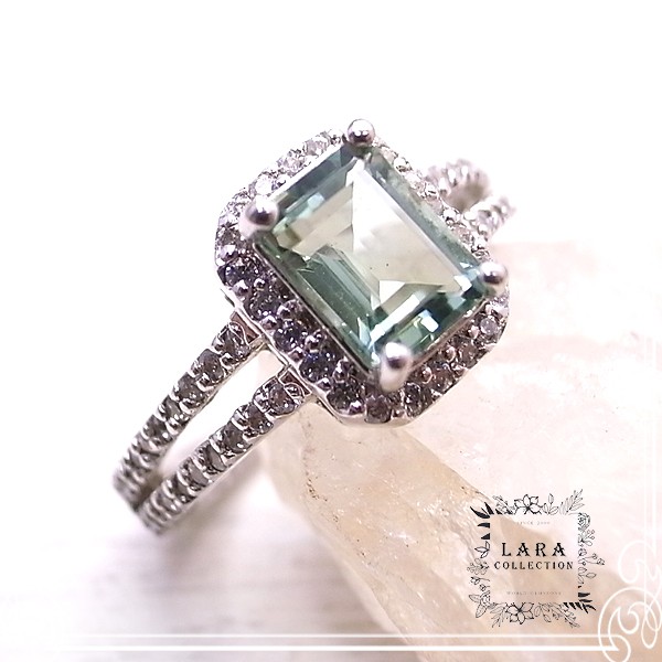 Lara collection　グリーンアメジスト(プラシオライト)＆ジルコニアリング【14号】　de-01-la-23