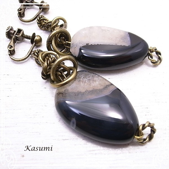 Kasumi 縞瑪瑙耳環 de-59-ks-186 第2張的照片
