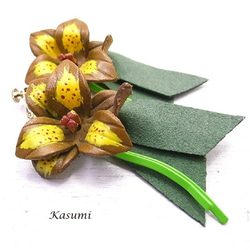 Kasumi皮革花卉耳環de-59-ks-187 第2張的照片
