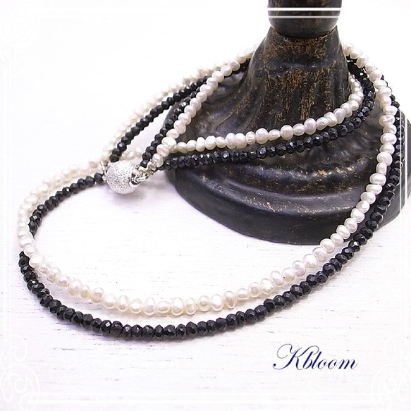 Kbloom淡水罌粟珍珠和黑尖晶石雙項鍊de-103-kb-17 第4張的照片