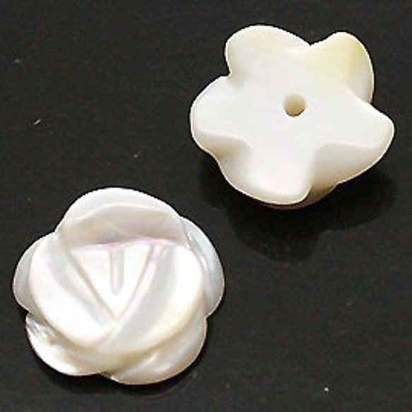 天然石材零件貝殼/珍珠貝母花玫瑰零件（3件套）ti-pa-996 第2張的照片