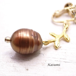 Kasumi淡水珍珠耳環，配以堅果de-59-ks-235的圖片 第2張的照片