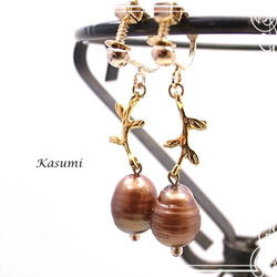 Kasumi淡水珍珠耳環，配以堅果de-59-ks-235的圖片 第5張的照片