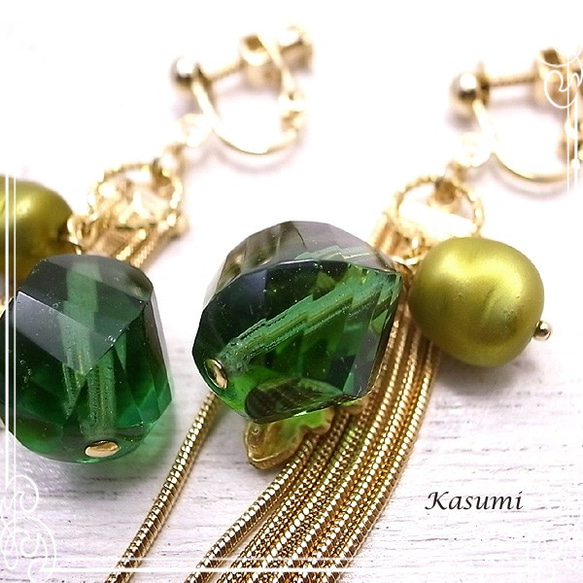 Kasumi捷克串珠綠色耳環de-59-ks-244 第2張的照片