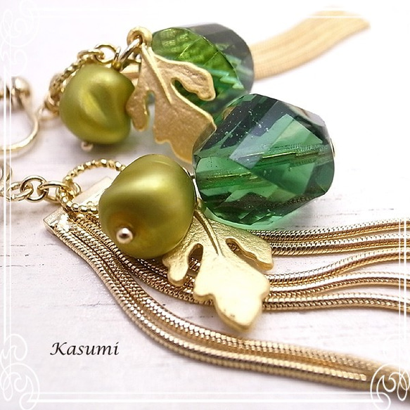 Kasumi捷克串珠綠色耳環de-59-ks-244 第3張的照片