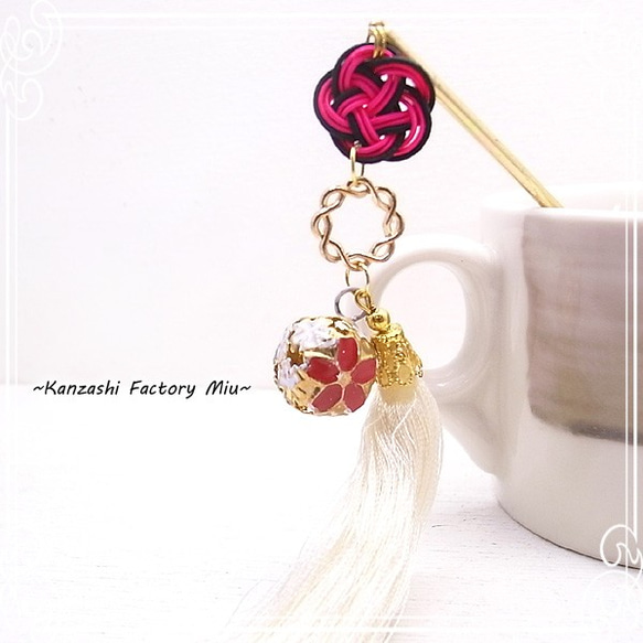 Kanzashi Factory Miu髮夾水木和刺繡流蘇髮夾DE-99-MI-15 第4張的照片