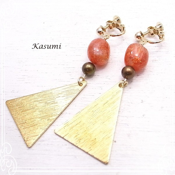 Kasumi Sunstone和淡水珍珠耳環de-59-ks-247 第1張的照片