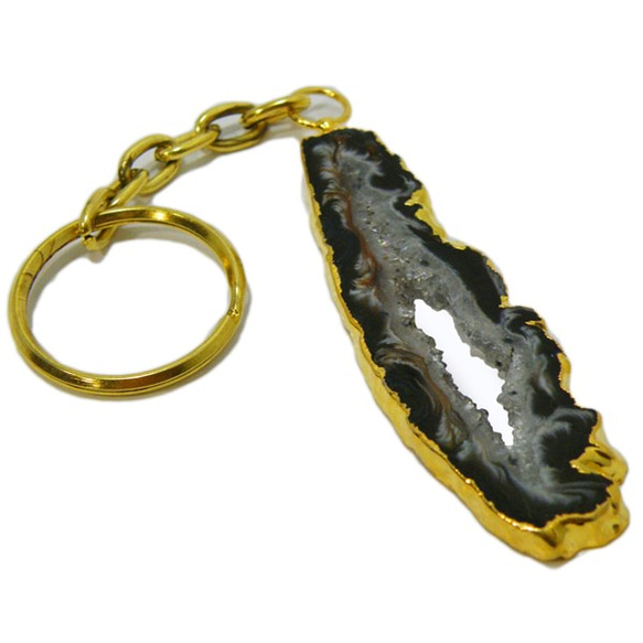 天然石鉱物キーホルダー ～ジオード晶洞(Geode)スライス～　gs-sp-5546 2枚目の画像