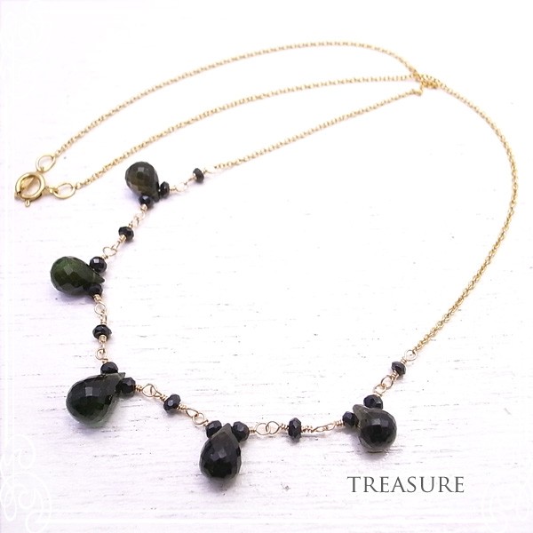 treasure　ブリオレットカットトルマリンとスピネルの14KGFゴールドフィルドネックレス　de-02-tc-47