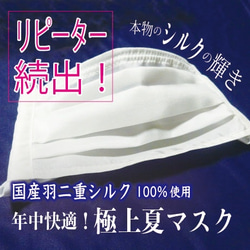 【即納】羽二重シルクの夏マスク  熱を逃がして涼しさキープ　軽さ極上!　息しやすい　UVカット天然抗菌　接触冷感 1枚目の画像