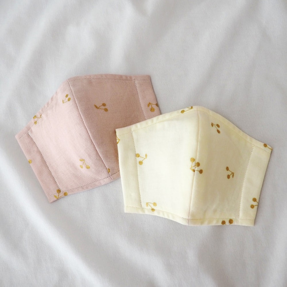 ハンドメイドマスク　くすみピンク×さくらんぼ【1】　キッズサイズ ハンドメイドマスク くすみピンク×さくらんぼ【1】 キッズサイズ