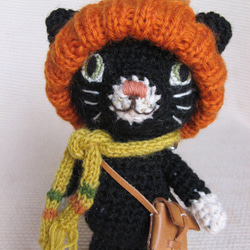 ＊＊耳出し帽子の黒猫（橙×黒）＊＊ 4枚目の画像