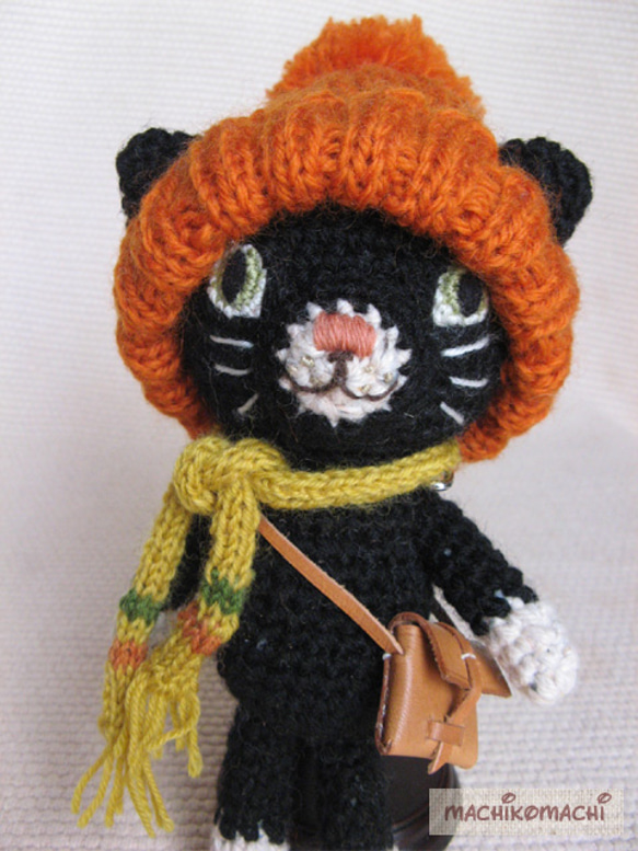 ＊＊耳出し帽子の黒猫（橙×黒）＊＊ 4枚目の画像