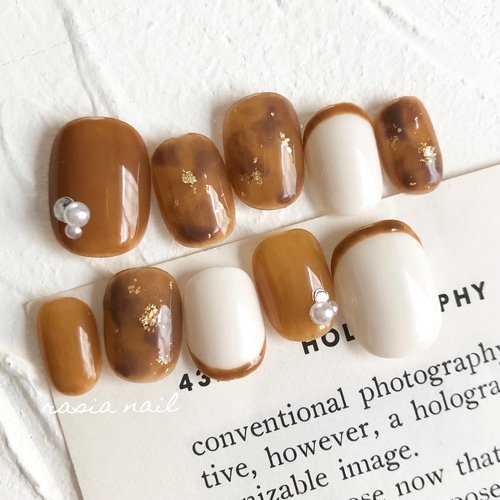 べっ甲ネイル ＊ネイルチップ 成人式 ブライダル ウェディング 前撮り  